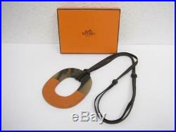 Hermes Buffalo Horn Pendant Necklace 80cm Accessories With Box From Japan. BJ102