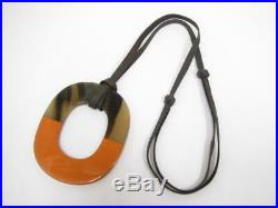Hermes Buffalo Horn Pendant Necklace 80cm Accessories With Box From Japan. BJ102