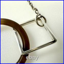 Hermès Buffalo Horn Square Pendant Necklace SV925 with Box