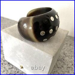 Hermes Vintage Buffalo Horn Bangle with Silver Studs Summer Statement Piece