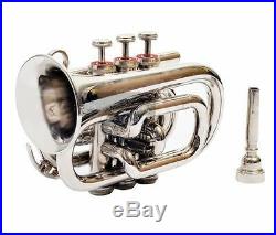 High Grade Silver Nickel Plated Pocket Trumpet Large bell Bb Horn With Case+BELL