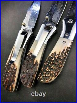 High Quality VG 10 Damascus Steel Pocket Folding Knife With Antler Horn Handle