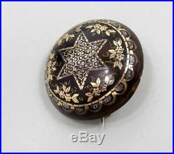 Historicism Brooch Horn With Gold and Silver Inlay Um 1880 Flowers Decor