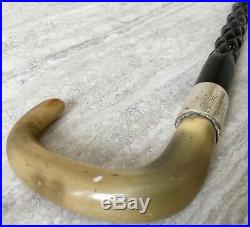 Horn and Silver Mounted Ebony Walking Cane with Ornate twisted Shaft