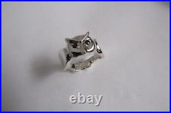 Horned Owl Ring Solid Sterling Silver With Black Diamond Eyes Size 10.5