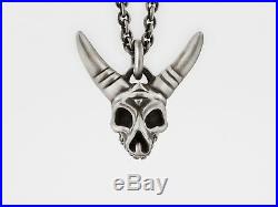 Horned Skull Pendant with Hinged Jaw in Sterling Silver