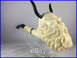 Horned Viking Pipe with Silver, Viking Figure Pipe, 100% Solid Block Meerschaum