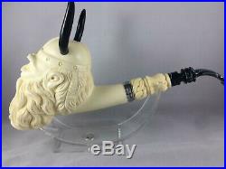 Horned Viking Pipe with Silver, Viking Figure Pipe, 100% Solid Block Meerschaum