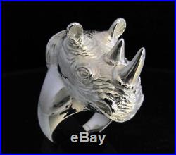 Huge Mens Sterling Silver Wildlife Animal Ring Rhinoceros With Horn Any Size