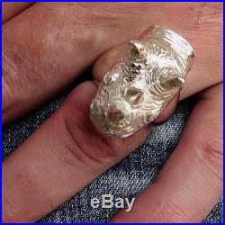 Huge Mens Sterling Silver Wildlife Animal Ring Rhinoceros With Horn Any Size