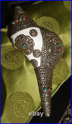 Huge Tibetan. Shell-Horn Conch with Silver Fittings 39cm long