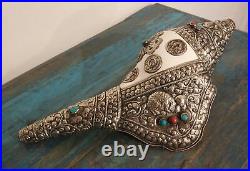 Huge tibetan Shell-Horn With Fittings Silver 13 3/8in Long