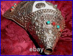 Huge tibetan Shell-Horn With Fittings Silver 15 11/16in Long