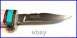 Hulett Custom Knife with Montana Elk Horn Handle Spacer Turquoise Nickel Silver