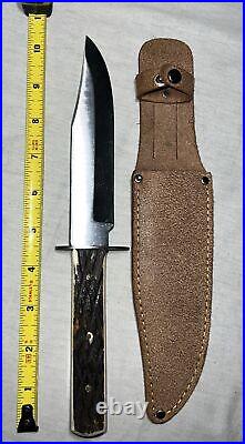 Hunting Bowie Knife Stag Horn Handle Japan Stainless Steel With Sheath 10.5in