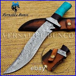 Hunting knives Damascus steel knife with stone and horn handle