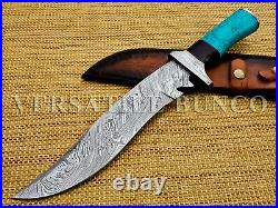 Hunting knives Damascus steel knife with stone and horn handle