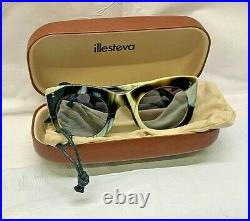 Illevesta Boca Horn/ Silver Flat Mirror Sunglasses New with Hard Case