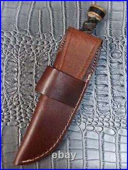 Impala Horn Handle 440hc Steel Clip Point Fix Blade Knife w Leather Sheath