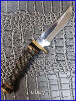 Impala Horn Handle 440hc Steel Clip Point Fix Blade Knife w Leather Sheath