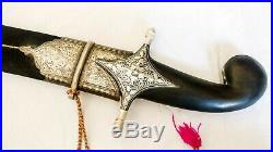 Indo-persian Mughal Shamshir sword silver Koftgari worked with horn handle