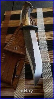 JJhunters Custom HandMade Carbon Steel 14'In Knife With Stag Horn Handle=IM7