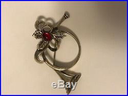 Jezlaine French Horn With Red Cabochon Stone Sterling Silver Brooch 2