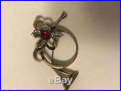 Jezlaine French Horn With Red Cabochon Stone Sterling Silver Brooch 2