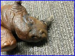 Karl Faberge Large Jasper Rhino with 84 Silver Horns & Set Genuine Ruby Eyes