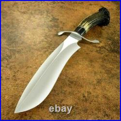 Kc Custom D2 Tool Steel Blade Sasquatch Bowie Hunting Knife -stag Crown Handle