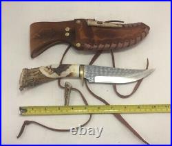 Ken Richardson New Custom Knife Horn Carved Handle With Leather Sheath