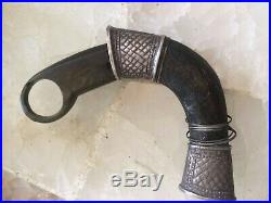 Kerambit Knife With horn handle and silver and wood sheath from Indonesia