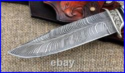 Knife Lider steel damascus end elk horn with nickel silver scrimshaw (NEW)