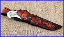 Knife Lider steel damascus end elk horn with nickel silver scrimshaw (NEW)