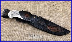 Knife Lider steel damascus end elk horn with nickel silver scrimshaw (NEW)