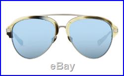 Kris Van Assche Sunglasses with Brown Horn Brushed Silver Frame and Blue Lenses