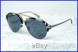 Kris Van Assche Sunglasses with Brown Horn Brushed Silver Frame and Blue Lenses