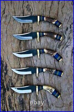 LOT OF 30, 6 inches Handmade Carbon Steel Hunting Knives in Stag Horn Handle