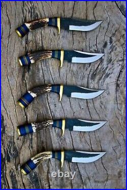 LOT OF 30, 6 inches Handmade Carbon Steel Hunting Knives in Stag Horn Handle