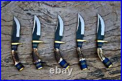 LOT OF 30, 6 inches Handmade Carbon Steel Hunting Knives in Stag Horn Handle