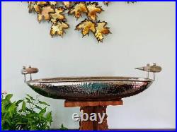 Large Hammered Nickel Decorative Centerpiece Bowl with Resin Horn Handles