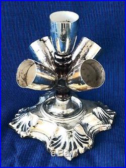 Large Japan Made Clear Glass 5 Horn Tulipiere Flower Vase With Silver Base #732