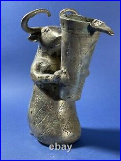Large Persian Silver Mix Rhyton Depicting Bull With Large Intact Horns CA 500BC