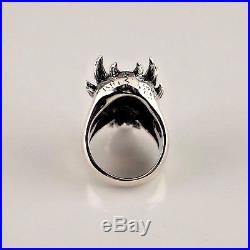 Large Sterling. 925 Silver Skull With Horns Men's Fashion Ring