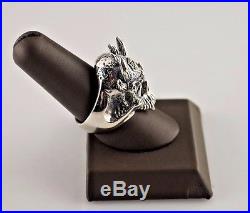 Large Sterling. 925 Silver Skull With Horns Men's Fashion Ring