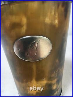 Large Victorian Silver Banded Horn Beaker With Sliver Cartouche Hallmarked