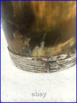 Large Victorian Silver Banded Horn Beaker With Sliver Cartouche Hallmarked