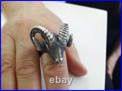 Large ram head ring in sterling silver 925 with long horns