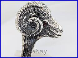Large ram head ring in sterling silver 925 with long horns