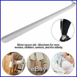 Long Metal Shoe Horn, Stainless Steel Shiny Silver Boots With Loop Handle For